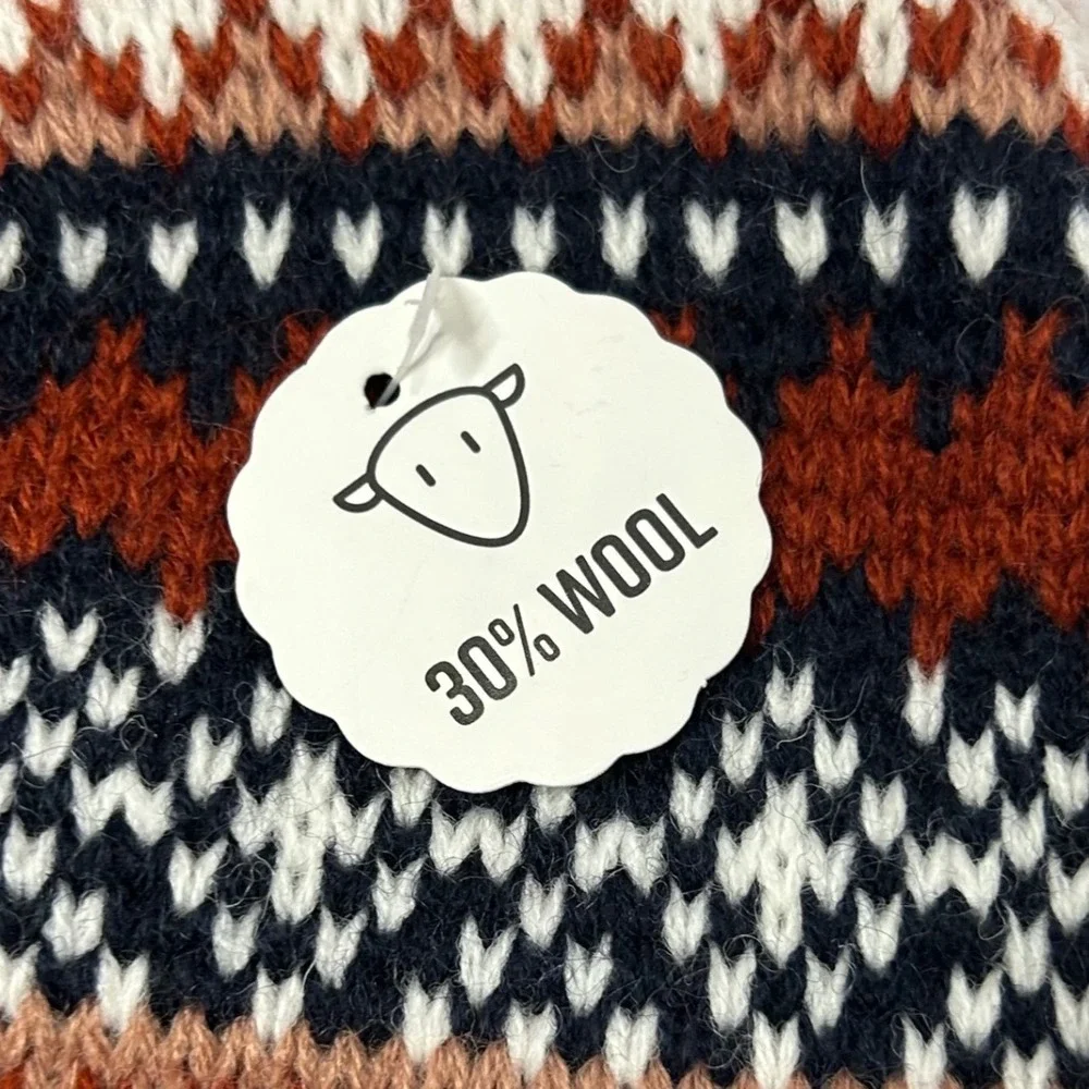 Muk Luks Womens Fair Isle Beanie Spice Isle Wool Blend Pom Pom Hat Winter Tossle